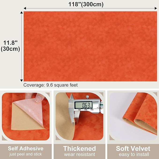 Orange Velvet Drawer Liner Roll Self Adhesive Fabric Felt
