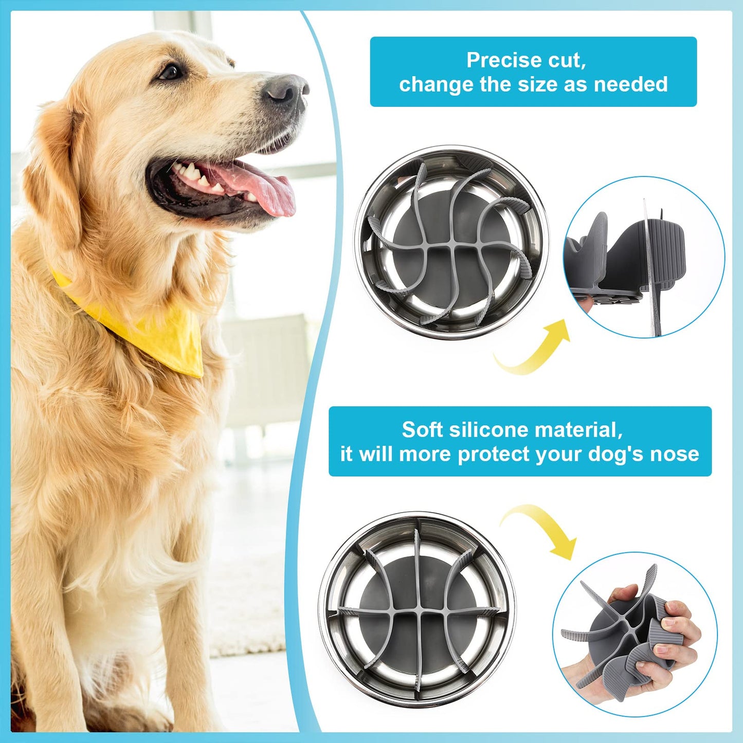 PETTOM Slow Feeder Insert for Dog Bowls - Silicone Cuttable Suitable for Small and Large Dog Bowls to Slow Down Eating - Anti-Slip Strong Suction