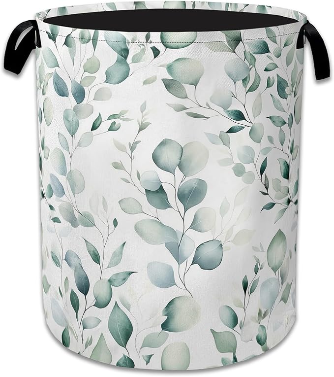 Eucalyptus Spring Botanical Laundry Basket, Foldable Oxford Cloth Laundry Hamper