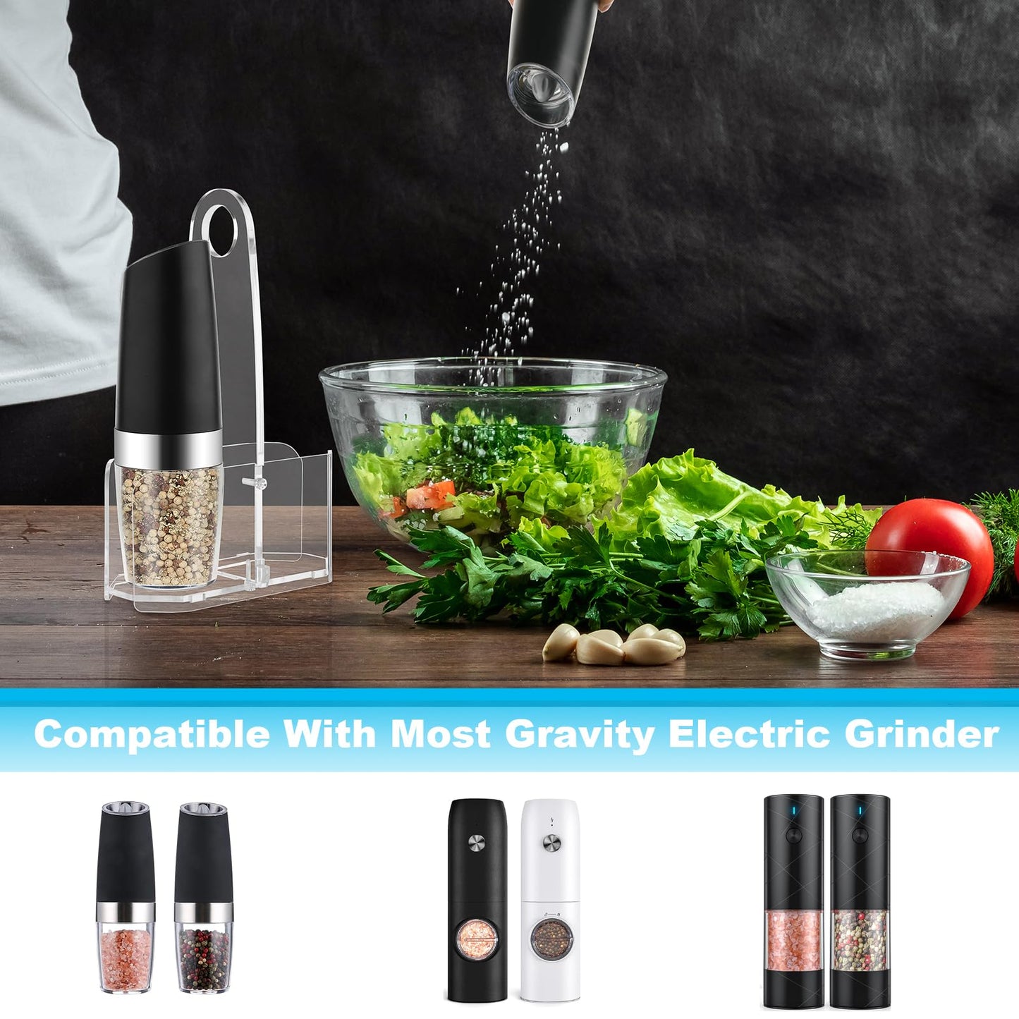 Beautyflier Salt and Pepper Grinder Set Stand, Premium Acrylic Holder for Gravity Electric Pepper and Salt Grinder Set, Storage Holder Fit Grinders up to 2.2 IN in Diameter, Stand Only