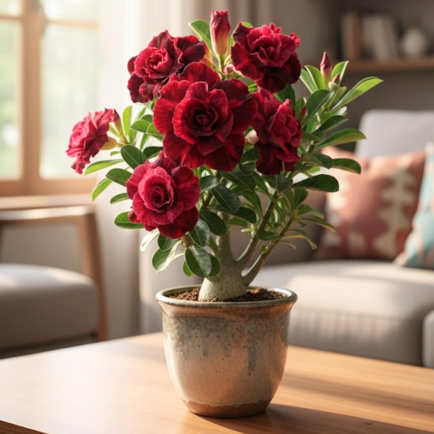 Desert Rose Live Plant, Adenium Desert Rose 4-8'' Tall, Hardy Flowering Succulent for Indoor Outdoor Gardens (Red Flowers)
