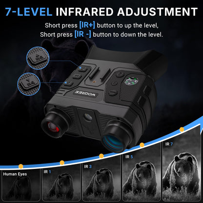 WOGREE Night Vision Goggles, 4K Night Vision Binoculars for Adults, 36MP Photo, 5000mAh Rechargeable Battery, 1300FT Range, 8X Digital Zoom, Infrared Vision, 32GB SD, Flashlight & Compass for Camping