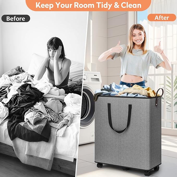 Laundry Basket with Wheels, Collapsible Laundry Baskets, Laundry Hamper with