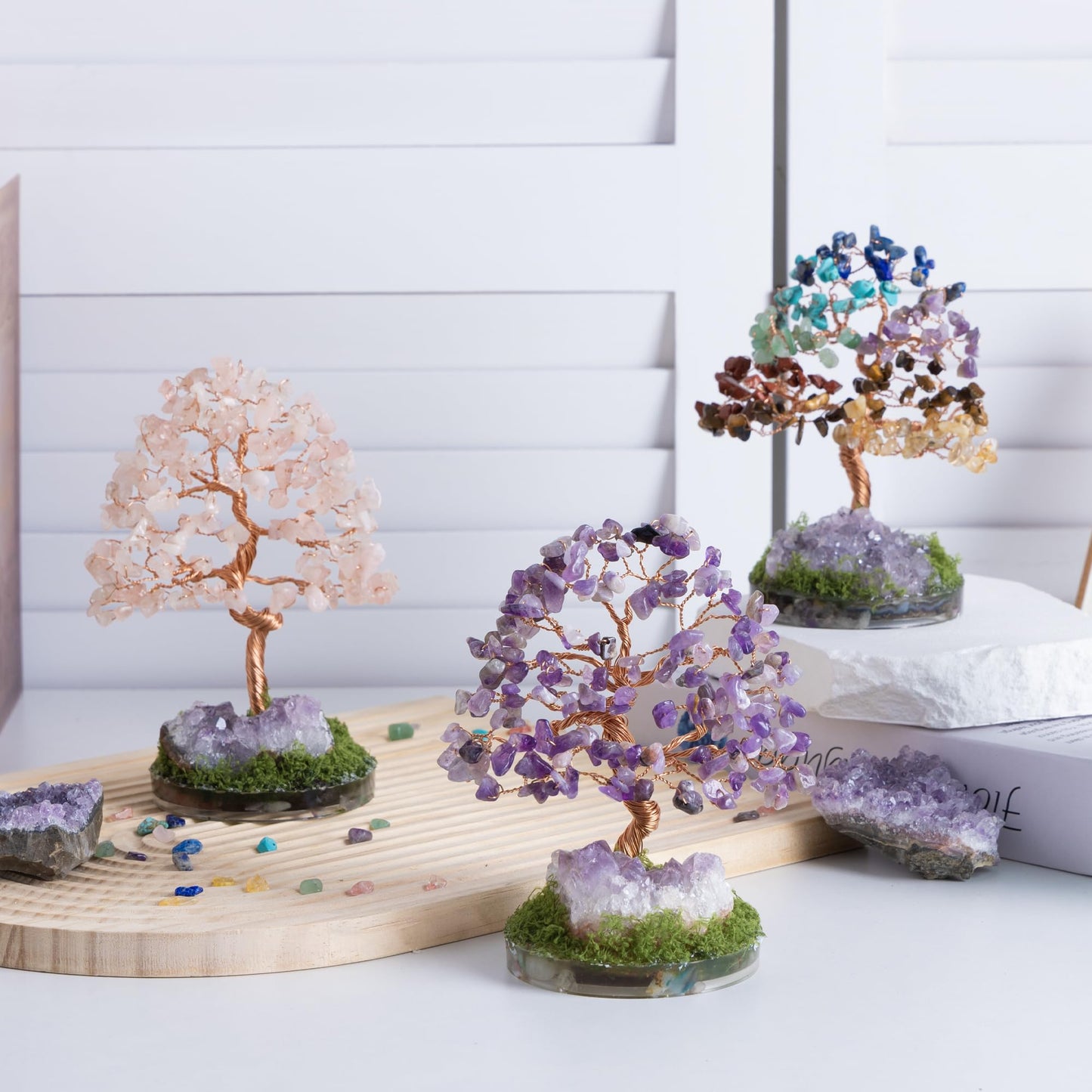 Dreamocean Amethyst Crystal Tree of Life Healing Crystal Money Gemstone Bonsai Tree with Natrual Amethyst Cluster Geode Home Office Desk Reki Decor for Women Purple Gifts for Women（Purple）