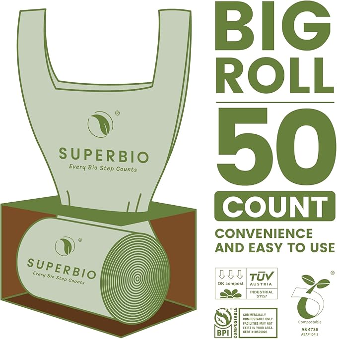 SUPERBIO 1.6 Gallon Handle Tie Compostable Food Scrap Bags