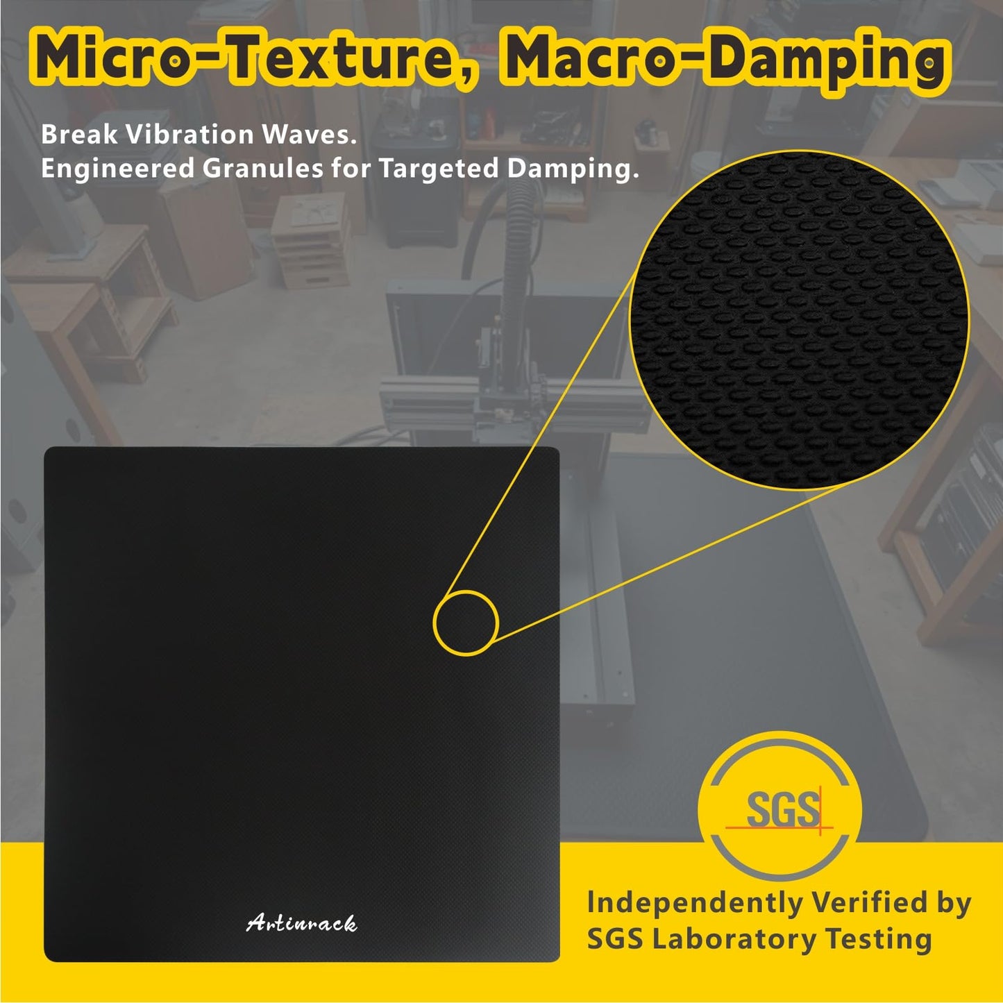 High-Rebound Anti Vibration Pads Set, 2PCS Vibration Damping Mat for Noise Reduction & Higher Print Accuracy, 22'' x 22'' Base Mat for 3D Printer, CNC Router Machine, Laser Engravers