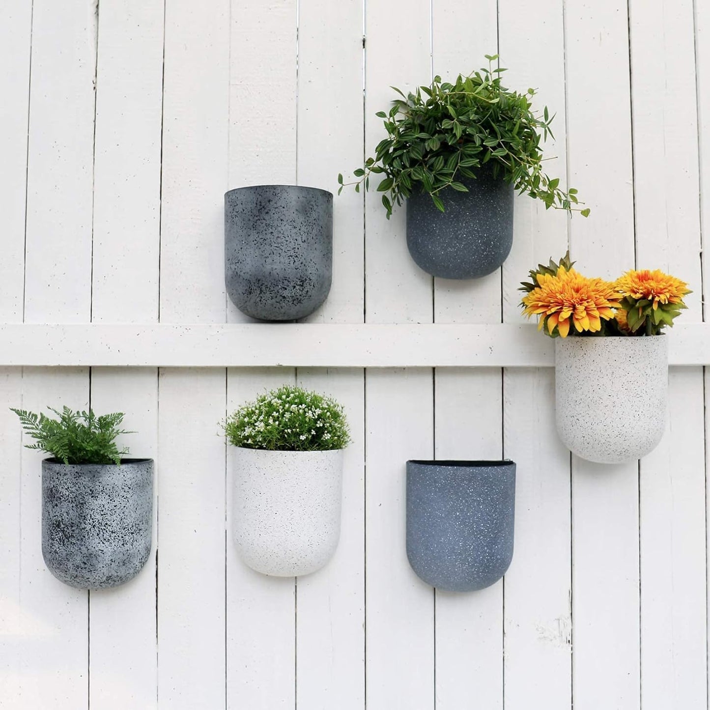 LA Jolie Muse Wall Hanging Planters for Indoor Plants，Hanging Flower Pots for Air Plants Succulent, Set of 2, 5.7L*4.1W*7H, Speckled White