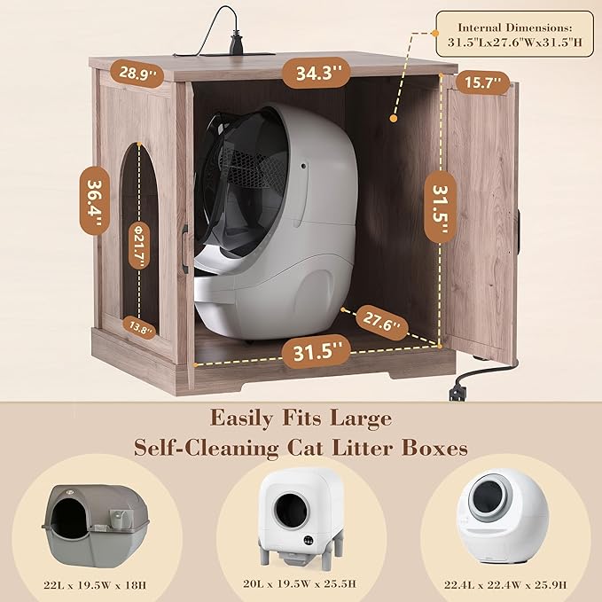 Heybly 34.5" Litter Box Enclosure, Large Robot Cabinet