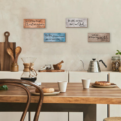 ZONWUTHY 4 Pieces Bible Verses Wall Decor Rustic Wooden Christian Signs Farmhouse Religious Decor for Home Motivational Prayer Wall Art for Living Room Office Bedroom Bathroom(Farmhouse,10x4)