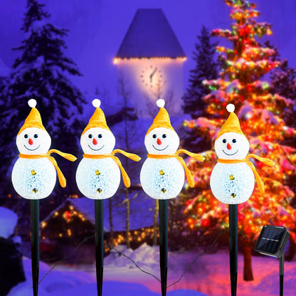 Taoushuleng Led Christmas Yellow Snowman Pathway Lights, Solar Powered Light with 4 Stakes 8 Lighting Modes for Yard Garden Decor (Yellow Snowman)