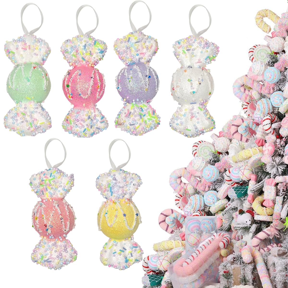 LANGXUN 6pcs Candy Land 2025 Xmas Birthday Party Wedding Suppiles Decoration, Hanging Candy Cane Christmas Tree Décor, Christmas Decorative Hanging Ornaments Crafts