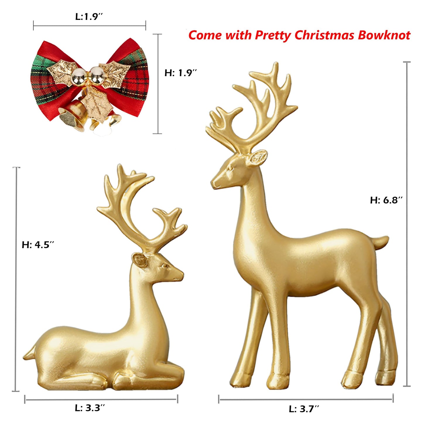 FANTESTICRYAN Small Reindeer Sculpture Resin Christmas Reindeer Elk 2pcs Christmas Home Decor Statues for Living Room, Bedroom, Office Desktop, Cabinets (Golden Small)