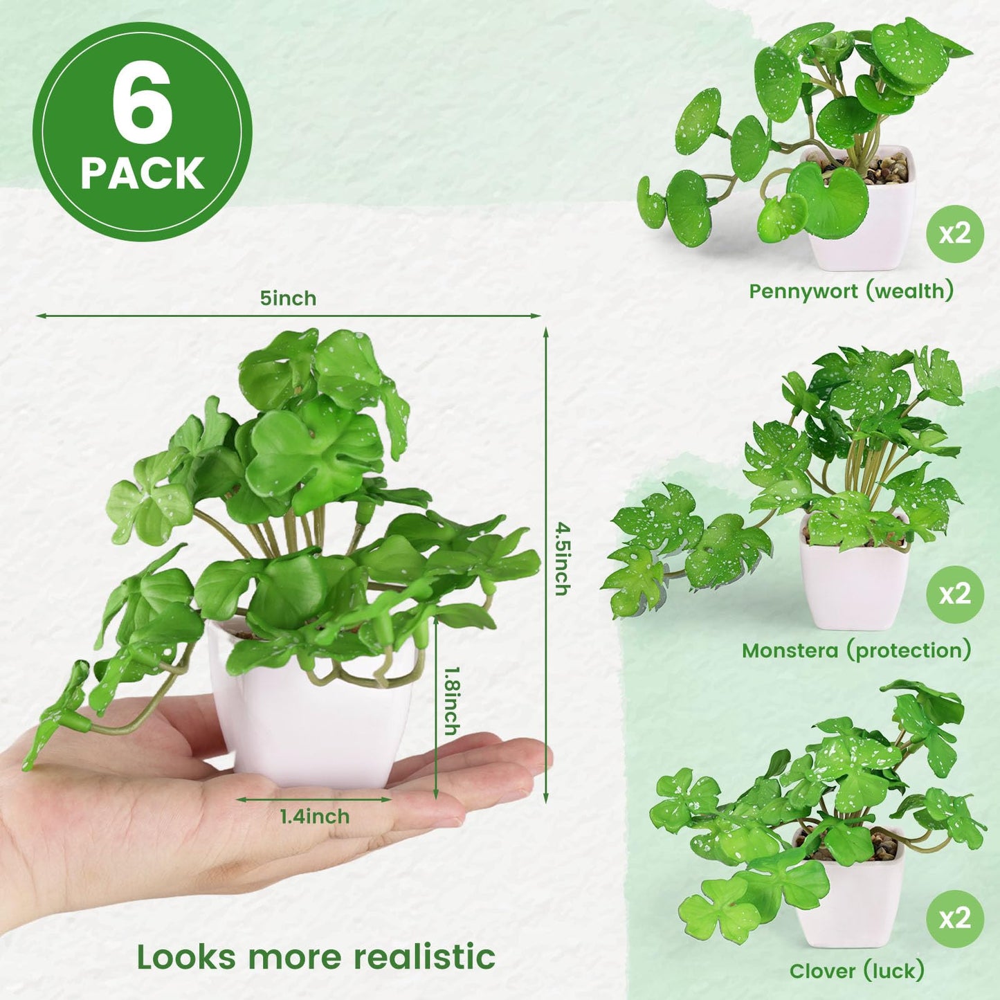 DomeStar 6 Pack Small Fake Plants, Faux Plants Potted 4.5" Tall for Bathroom Shelf Home Decor