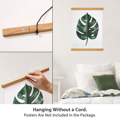 HONKKI Magnetic Poster Hanger Frame, 12 Inch, Teak Wood, Fits 12x16 12x18 12x24 Prints, N52 Magnets, Clean Wall Display for Posters, Maps, Canvas & Diamond Art