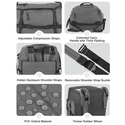 Vrtisa 85L 29“ Foldable Rolling Backpack with Wheels, Soft-side Travel Duffle Bag with Separate Shoe Compartment, Full Quilted Bottom, Grey