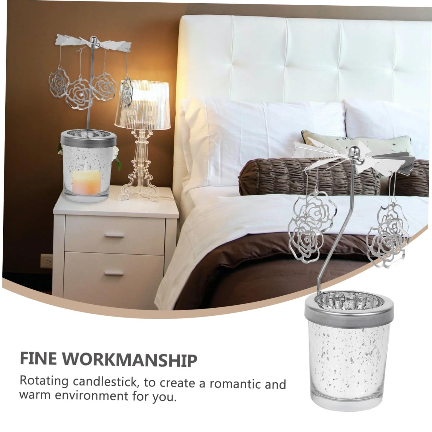 CONGARTENO Rotating Metal Candlestick Holder with Dangling Pendants Romantic Dinner Cup Carousel for Home Wedding Christmas Table Decor Spinning Centerpiece for Party Ambiance