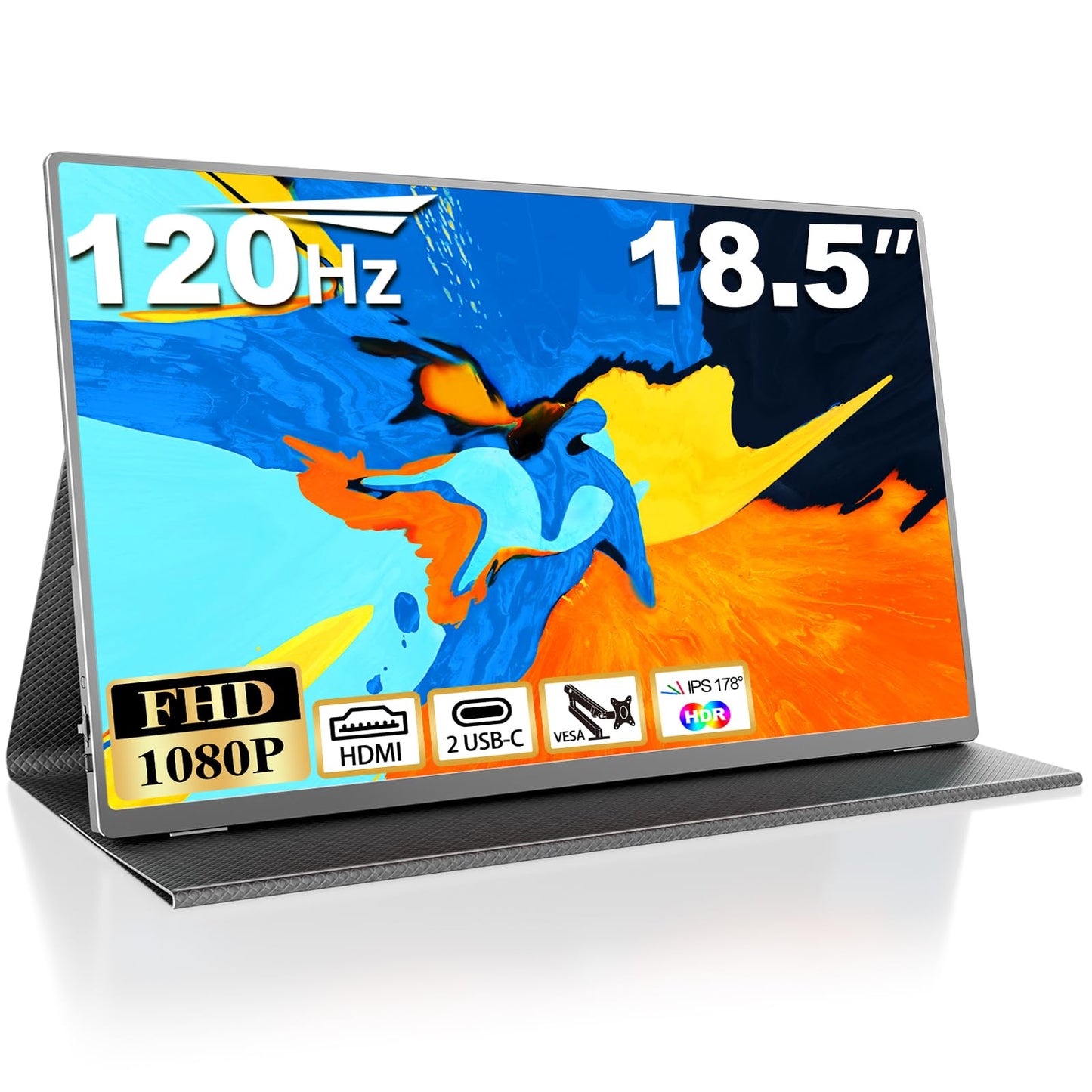 18.5 Inch Large Portable Monitor, 120Hz 1080P FHD IPS Portable Travel Second Screen Display for Laptop/Phone/Xbox PS4/5, 125% sRGB, Dual Speakers, VESA & Smart Cover