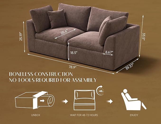 ohllob 78.9" Loveseat Sofa, Cloud Boneless Couches