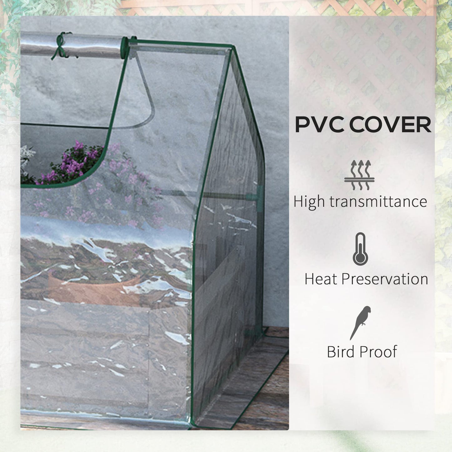 6' x 3' Galvanized Raised Garden Bed with PVC Greenhouse Cover, Outdoor Metal Planter Box with 2 Roll Up Windows for Growing Flowers, Fruits, Vegetables and Herbs, Light Gray