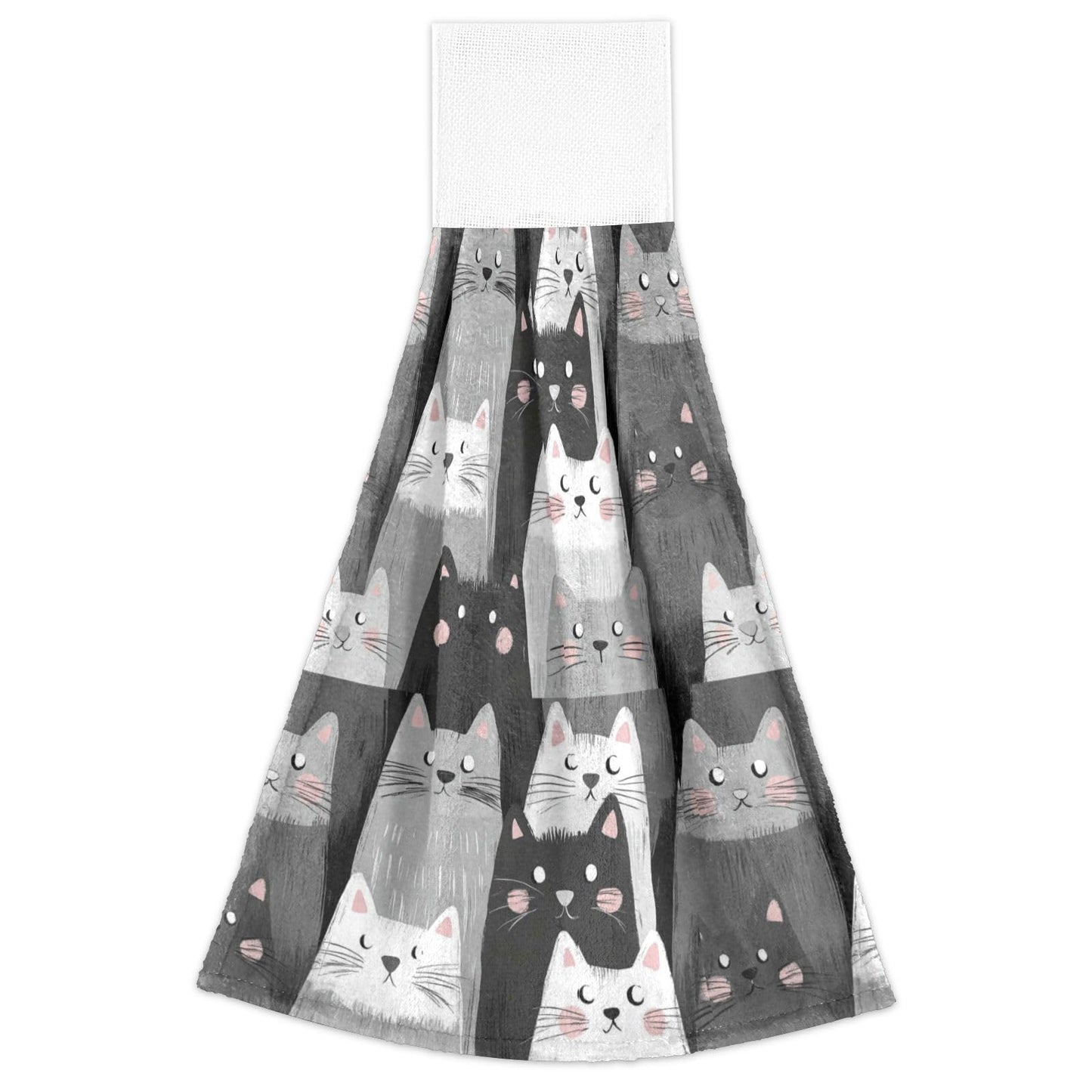 Boccsty Cats Kitten Pattern Hanging Kitchen Towels 2 Pieces Funny Gray Kitty Animal Dish Cloth Tie Towels Hand Towel Tea Bar Towels for Bathroom Farmhouse Housewarming Tabletop Home