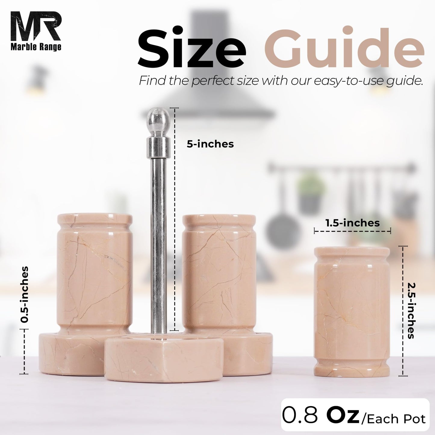 Marble Salt and Pepper Shakers Set of 3 – Handmade Verona Stone Spice Shakers 0.8 oz with Tray, Elegant Tabletop Seasoning Set for Kitchen Countertop & Dining Table, Saleros Decorativos