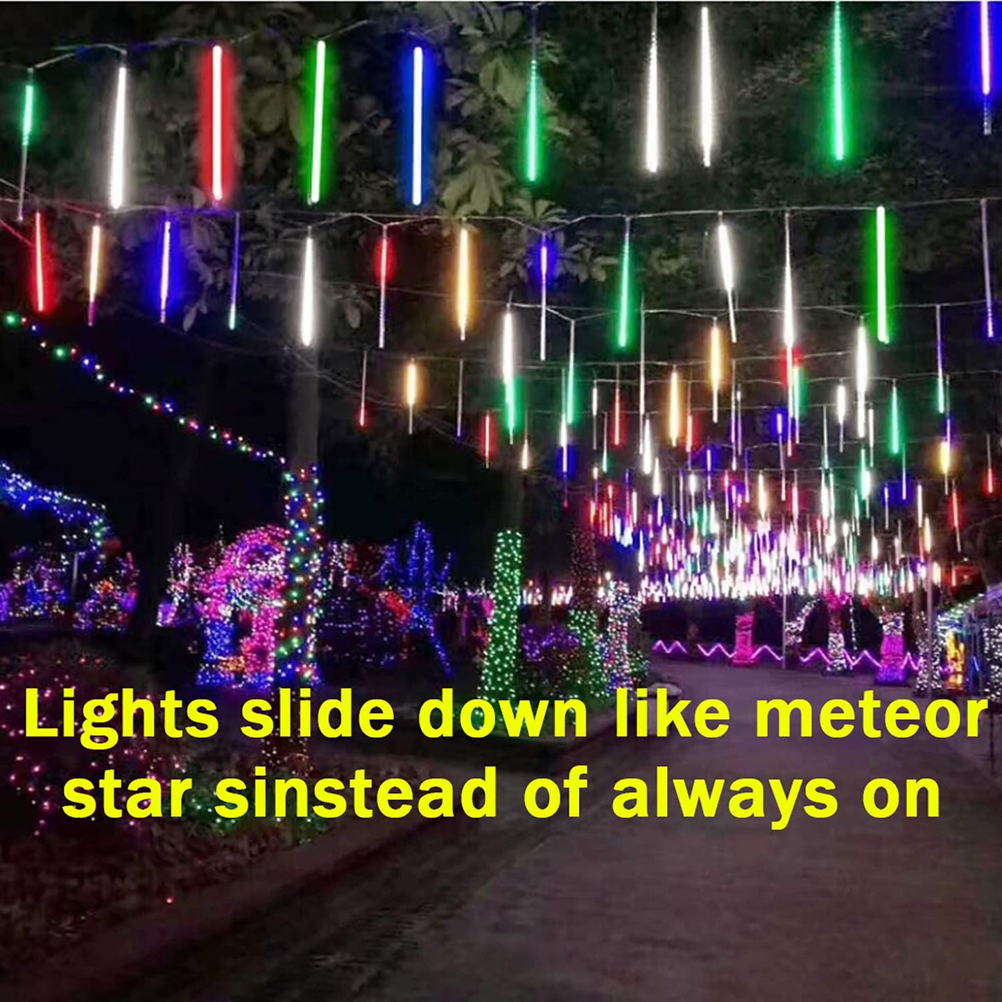 Roytong Meteor Shower Lights - 20 Inch 10 Tube 540 LED Rain Falling Icicle Cascading Lights for Xmas Tree, Halloween, Patio, Garden, Eaves Decoration (Can Connect 100 Sets)