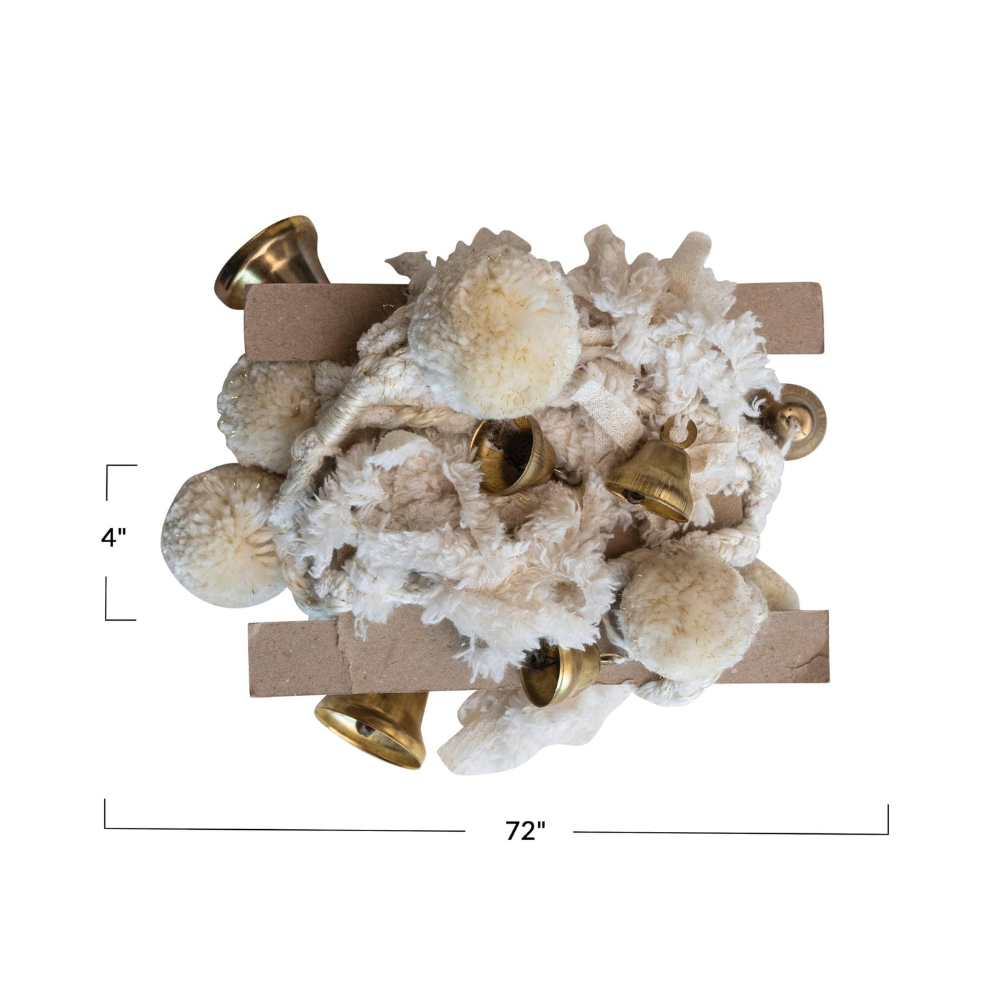 Creative Co-Op Handmade Wool and Cotton Blend Pom Pom and Bell Garland, Natural and Brass Finish