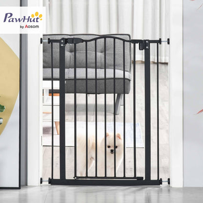 PawHut Pressure Fit Dog Stair Gate No Drilling Safety Gate Auto Close for Doorways, Hallways, 74-80cm Adjustable, 94cm Tall, Black