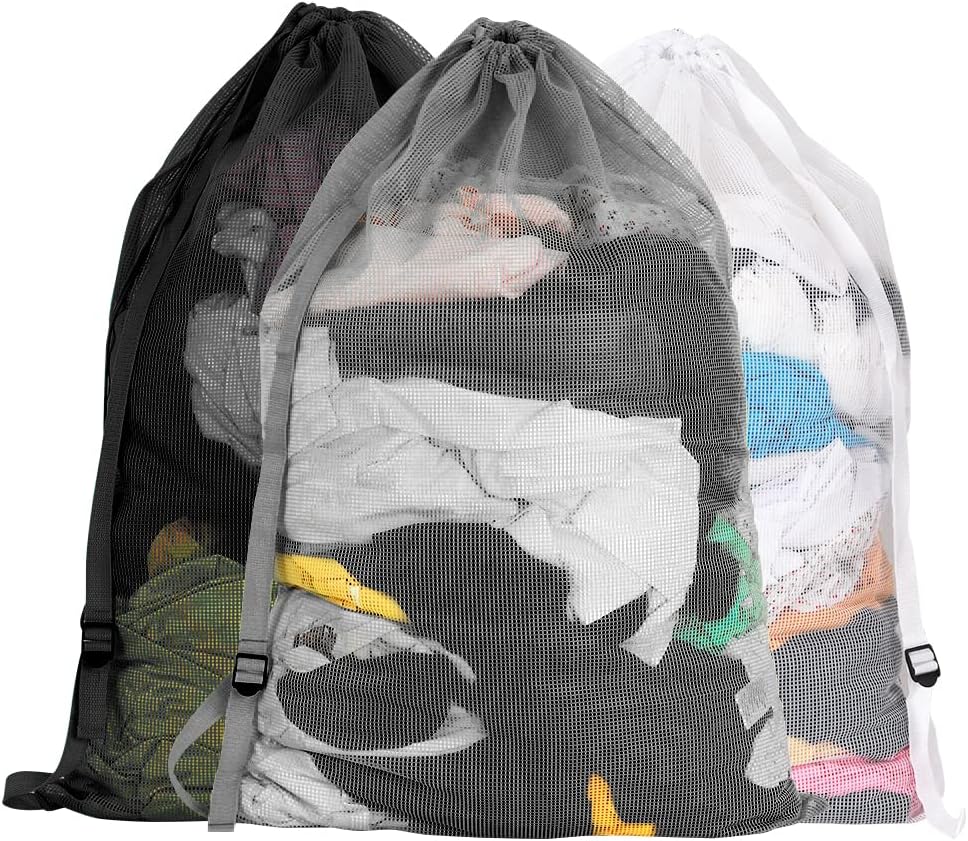 Mesh Laundry Bags with Adjustable Shoulder Strap, Drawstring Closure, Mixed