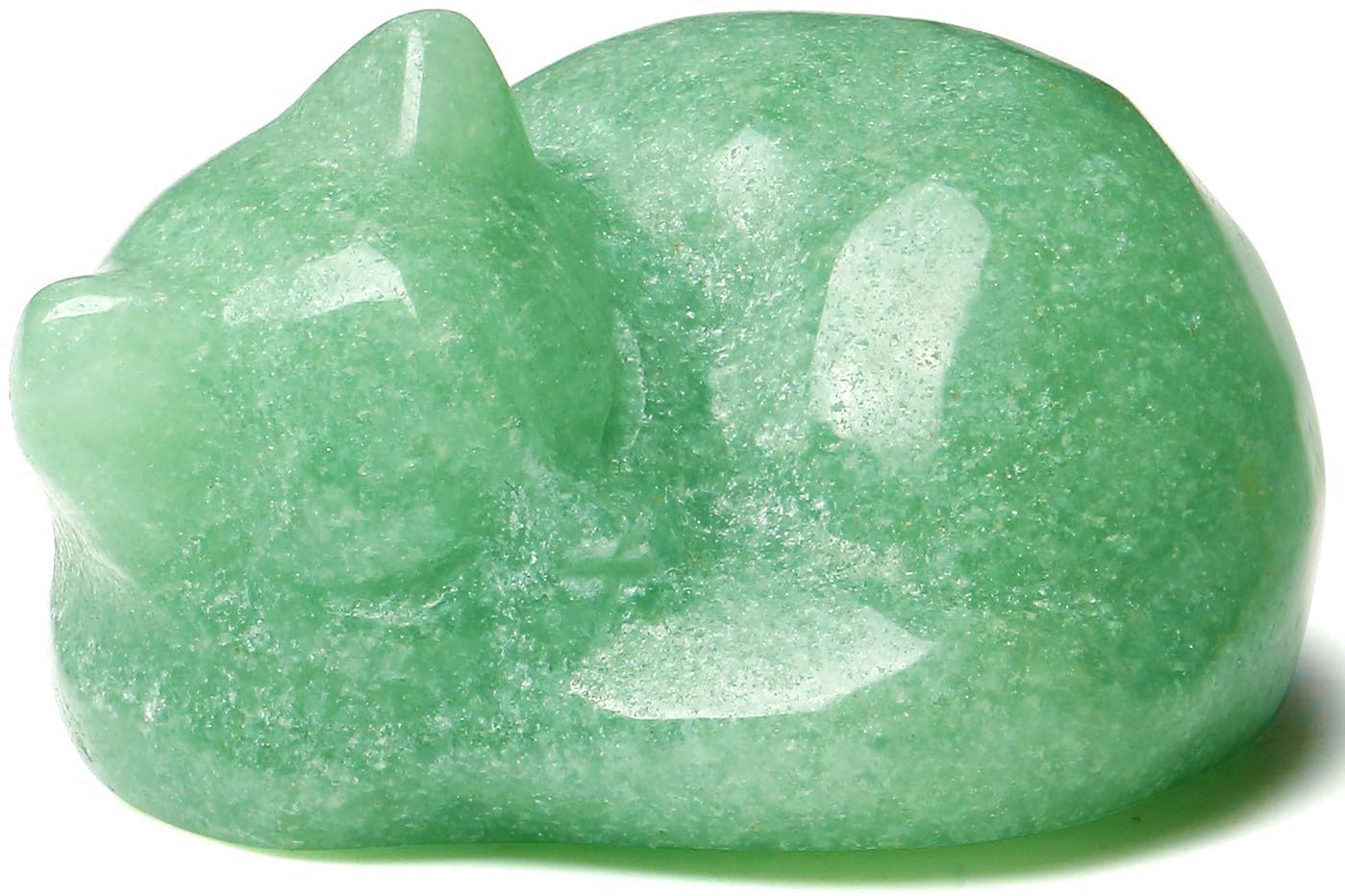 QINJIEJIE Green Aventurine Cat Crystals Decor Sleeping Cat Statue Healing Stone Decor Gifts Hand Carved Gemstones Figurine Office Room Home Desk Decorations Cute Gem Lucky Energy Gifts for Women Men