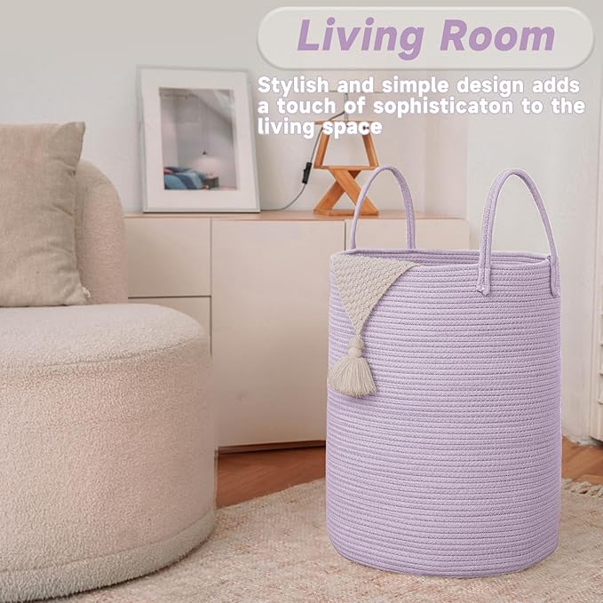 Large Woven Laundry Basket Hamper, 80L Cotton Rope Storage Bin