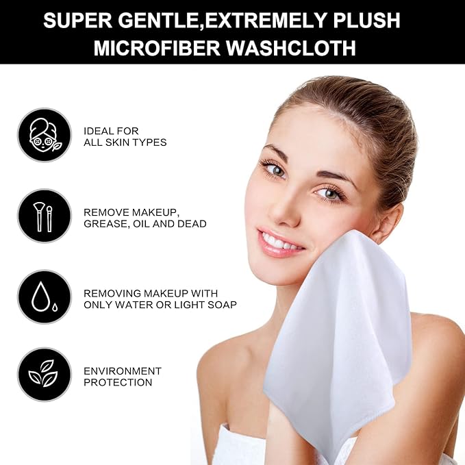 SINLAND Microfiber Facial Cloths Fast Drying Washcloth 12inch x 12inch White 2