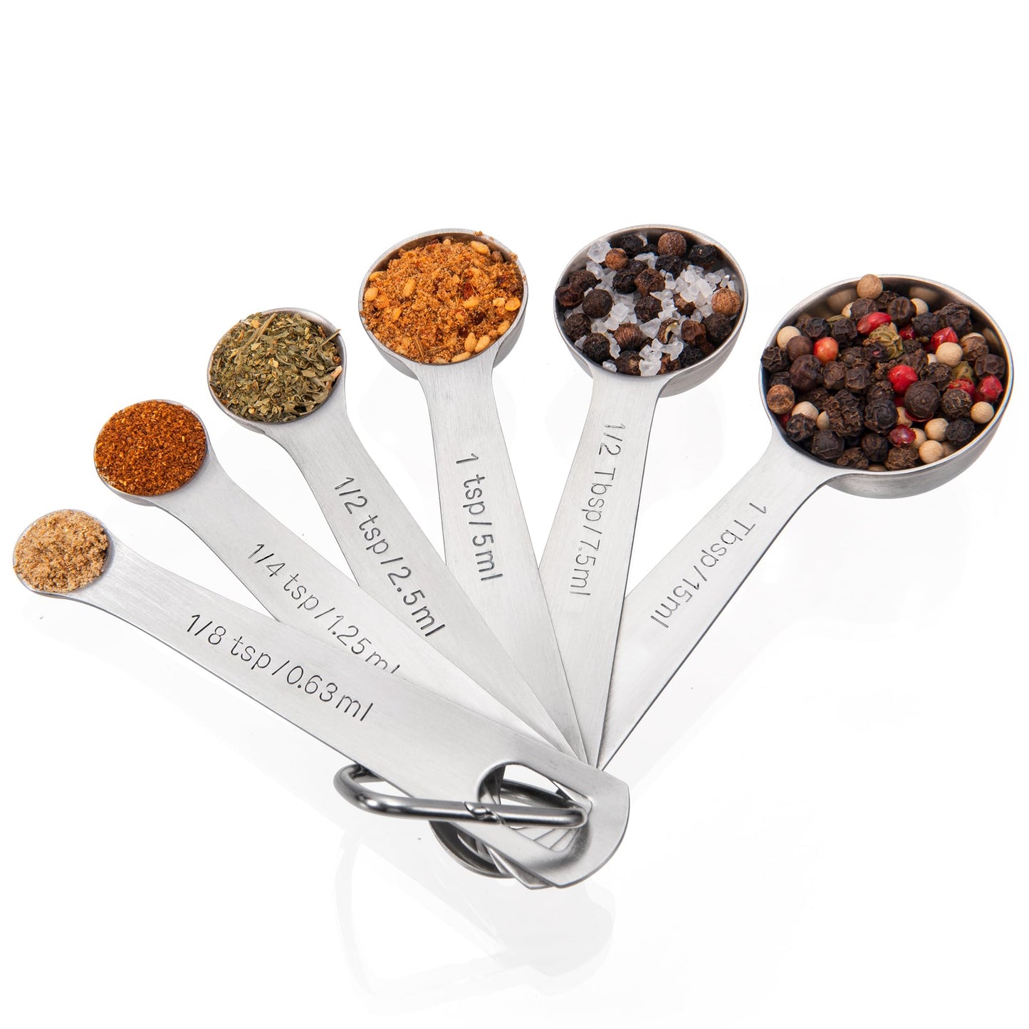 Doosu Measuring Spoons Set of 6-18/8 Stainless Steel Heavy Duty Teaspoons Tablespoons with Engraved Metric & US Measurements, Metal Measure Spoon for Dry and Liquid Ingredients, Dishwasher Safe
