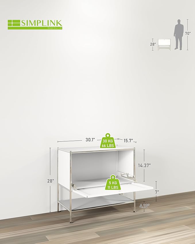 Metal Sidetable with Flap Door, 27.5" Height