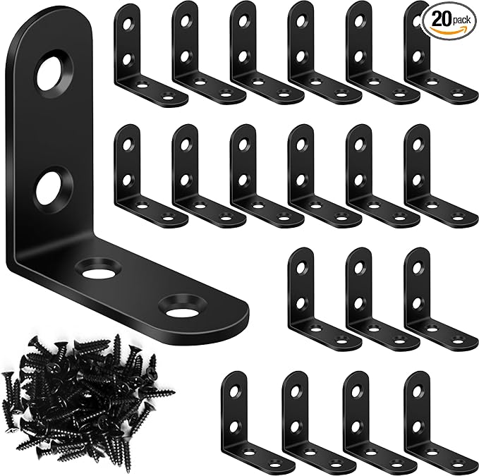 20PCS Black L Brackets, Stainless Steel Corner Brace
