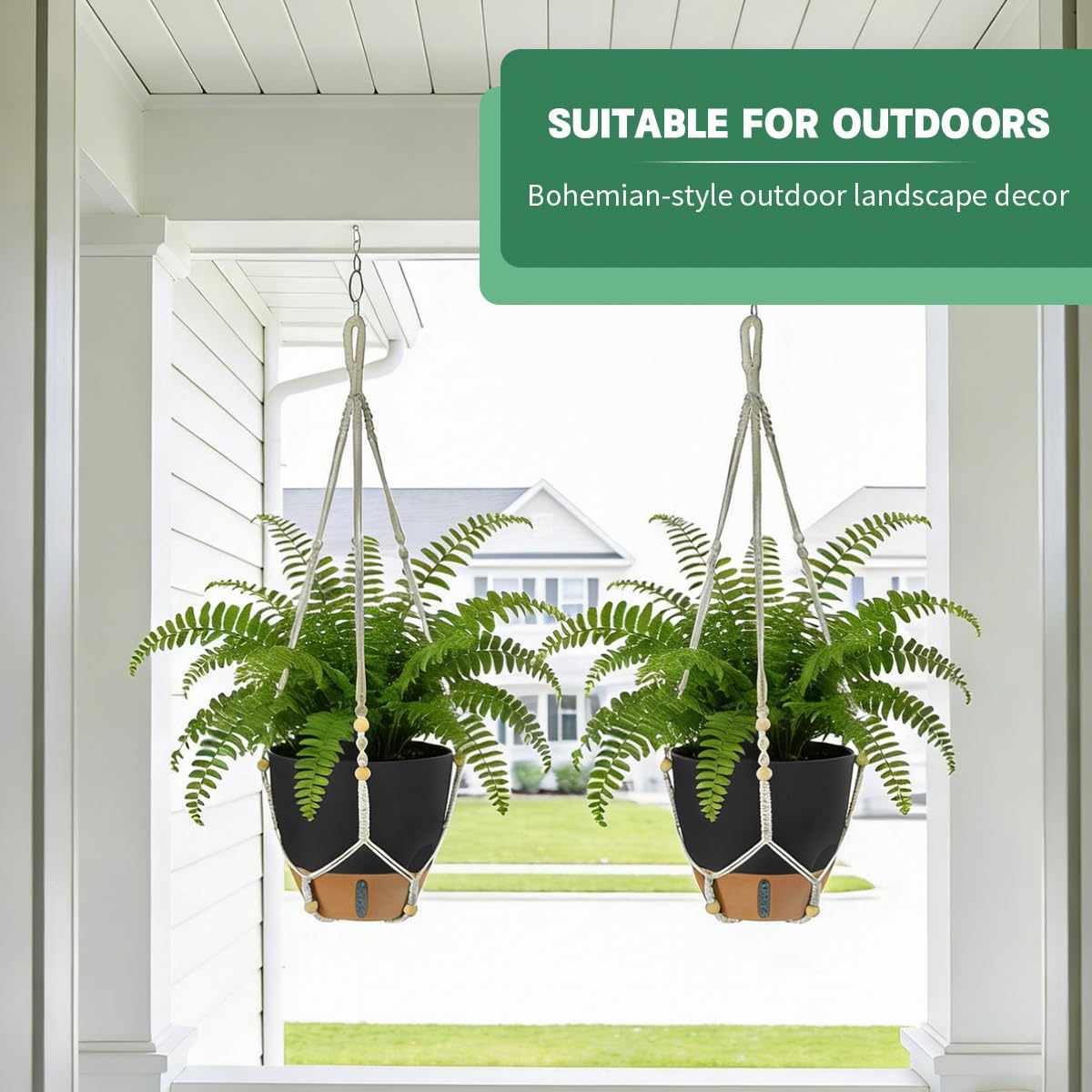 YUNLINGAA Self-Watering Hanging Planters for Indoor Plants Set 2-Piece Includes Plant Hanging Pot, Drainage-Hole Hanging Pot, and Hanging Basket Rack (10 Inches, Black)
