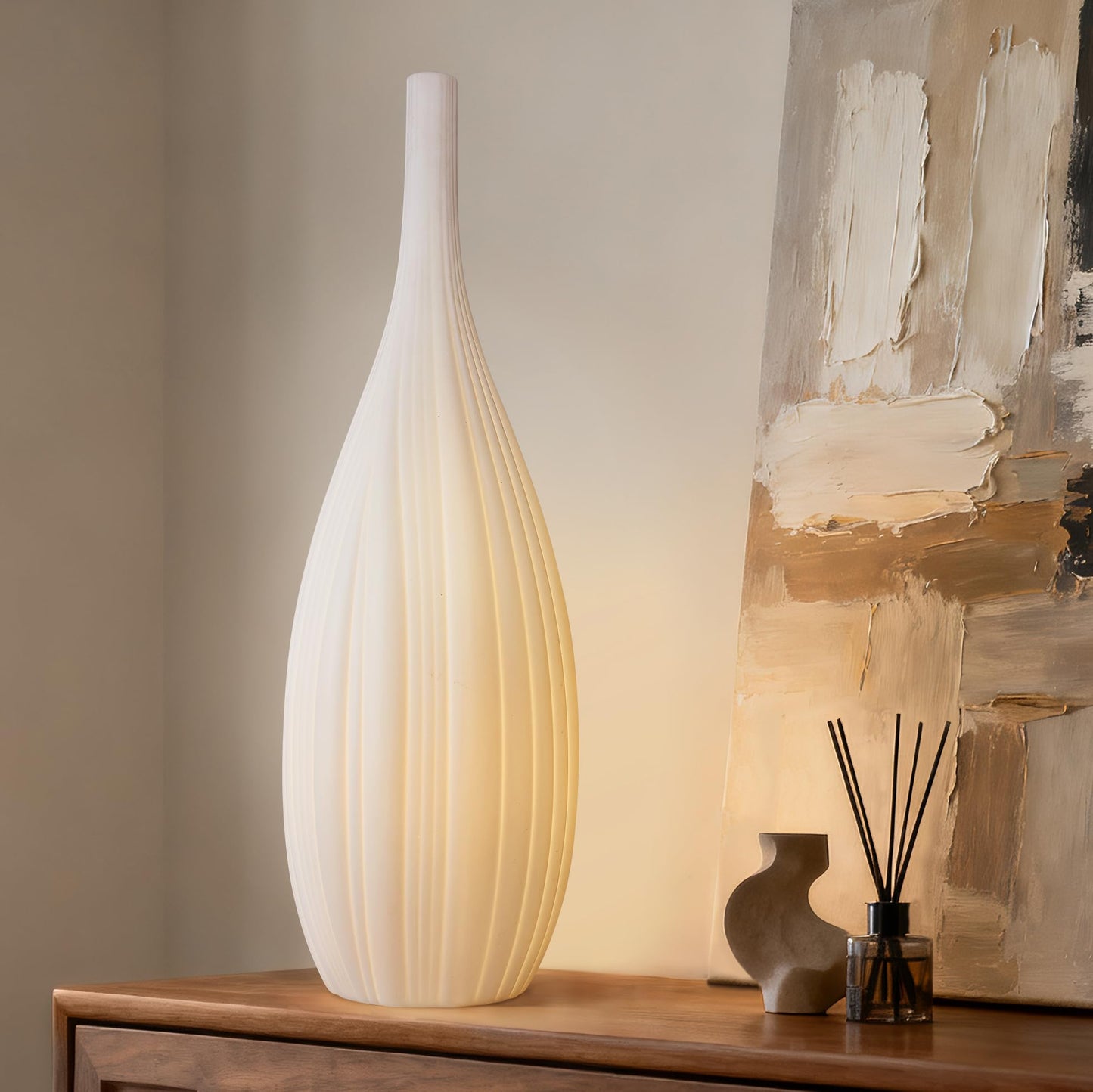 RONDURE 20.6" Modern Ceramic Table Lamp, Fully Dimmable Bedside Lamp for Bedroom Living Room Nightstand, White Translucent Ceramic Shade, Warm Ambient Decorative Corded Lighting, Bulb Included