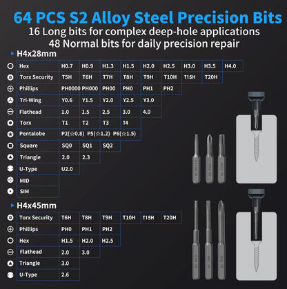 STREBITO Mini Electric Screwdriver Set, 70-in-1 Max Precision Electric Screwdriver Kit with Lights, 5 Upgraded Torque Levels, 64 Magnetic Bits, Electric Screwdriver Cordless for PC RC Electronics