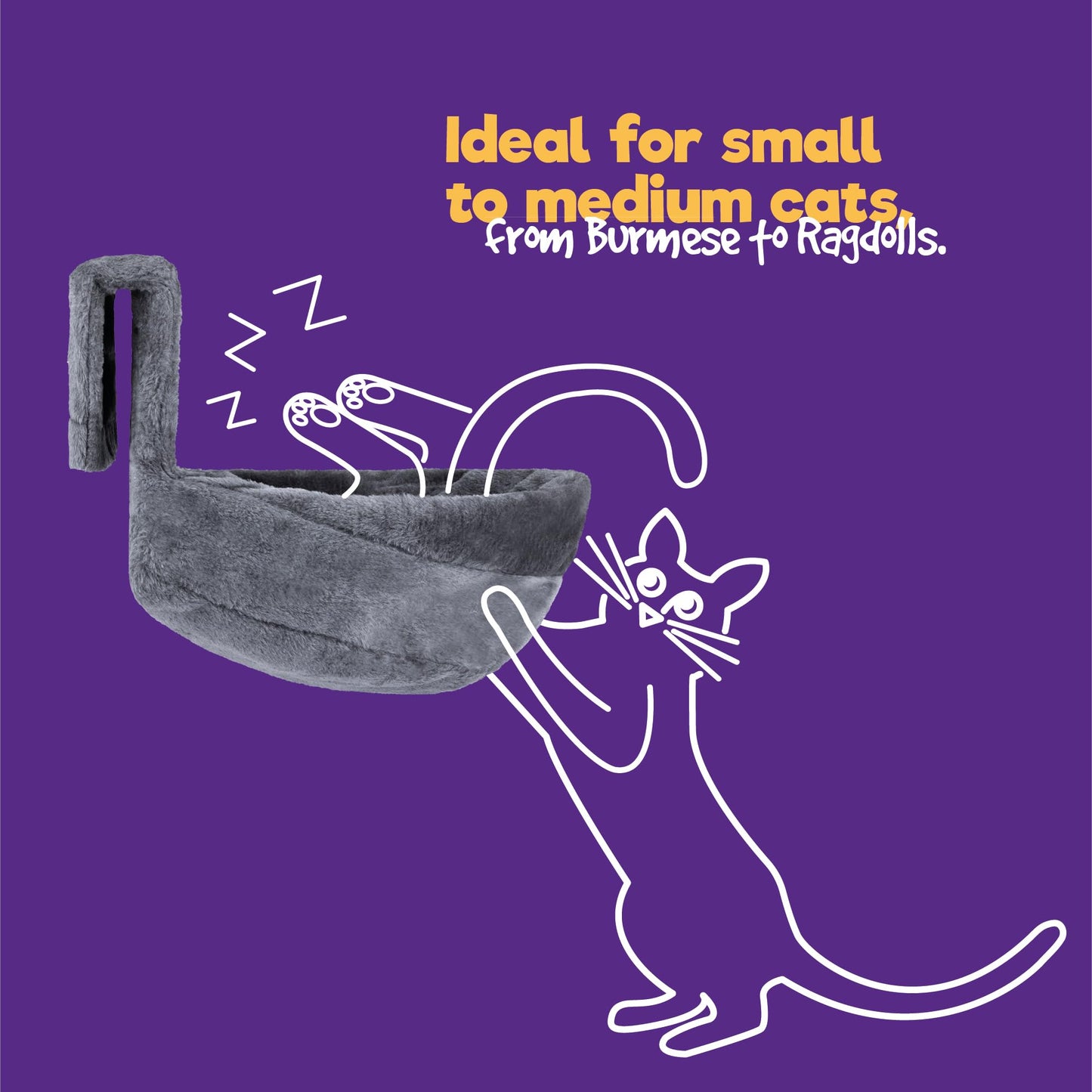 Petlicity Deluxe Radiator Cat Bed, Round Cosy and warm fleece beds Basket Cradle Hammock, Solid & Durable Iron Frame handling heavier Animals, Perfect for Cats, Kittens, Puppy Dog (GREY)