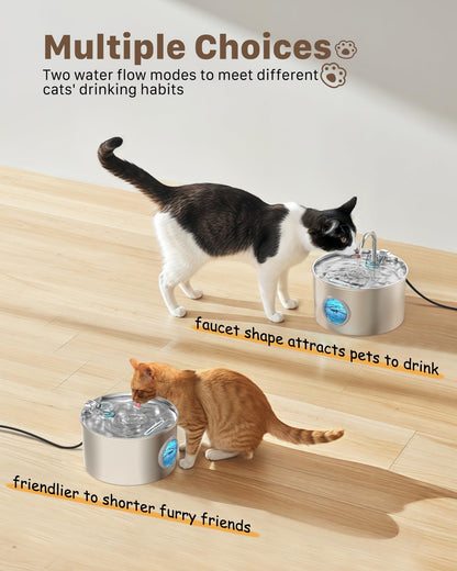 Cat Water Fountain Stainless Steel: 74oz/2.2L Cat Fountain for Drinking - Pet Water Fountain for Cats Inside - Quiet Cats Water Bowl Dispenser - Kitty Drinking Fountains - for Pets& Small Animals