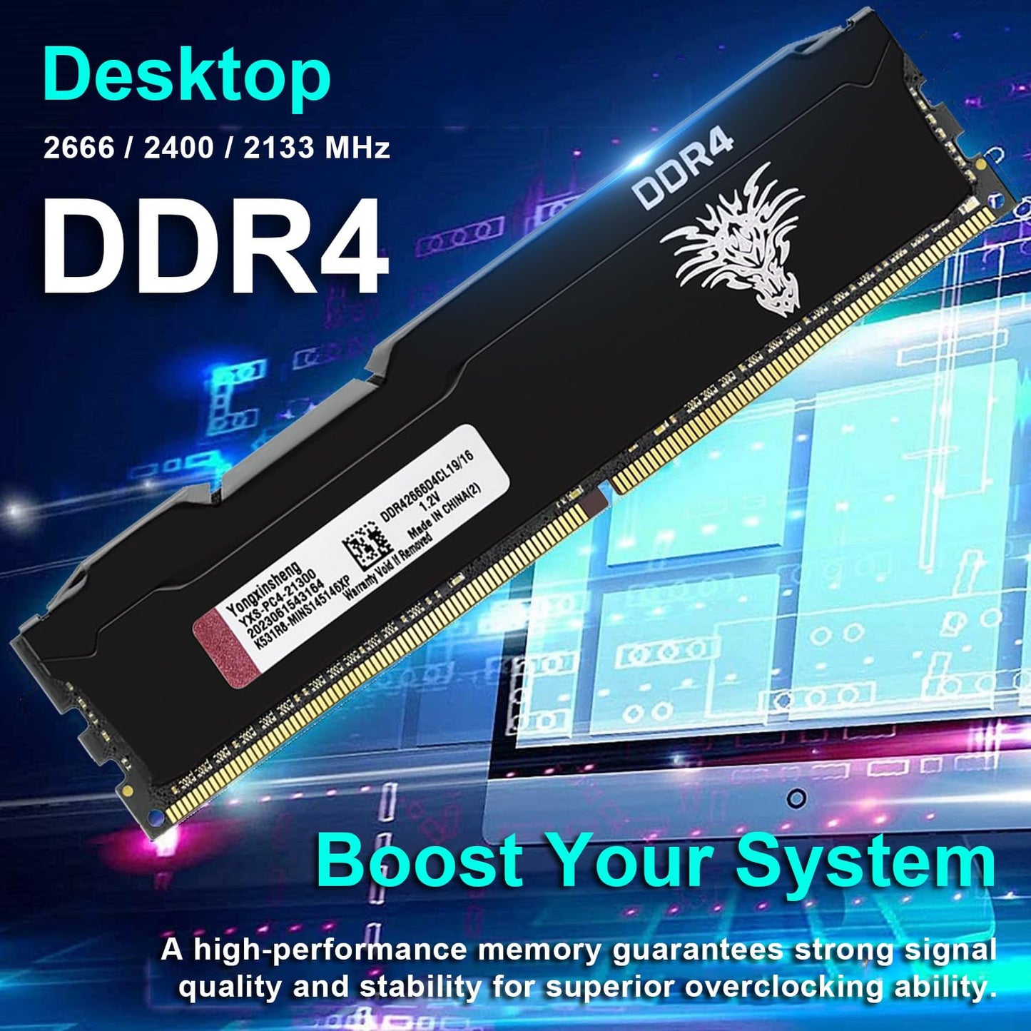 DDR4 2666MHz 32GB Kit (16GBx2) Desktop RAM PC4-21300 UDIMM Non-ECC Unbuffered 1.2V 288-Pin CL19 PC Computer Memory Upgrade Module Kit (Black)