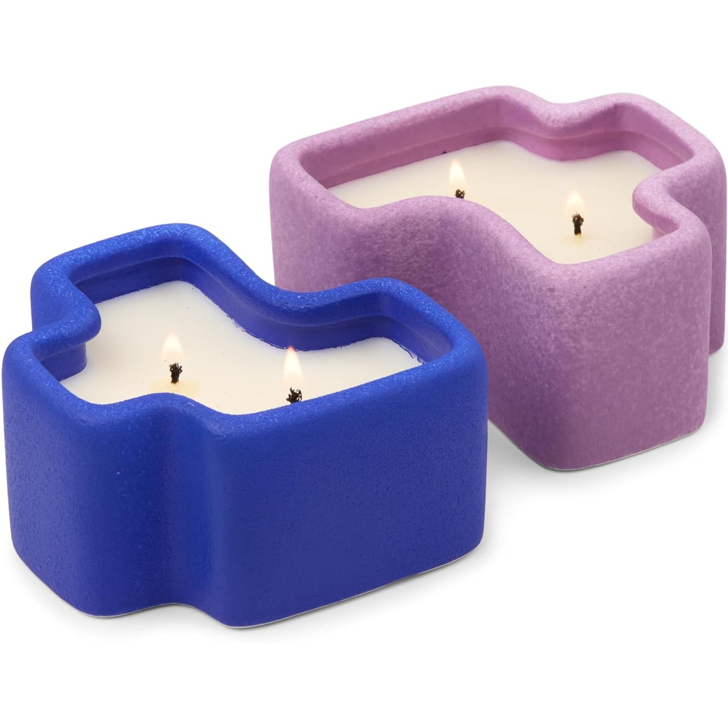Paddywax Jigsaw Ceramic Candle Set of 2, Soy Wax Candle, Cobalt & Lavender, Wisteria & Ember Resin, 8 oz