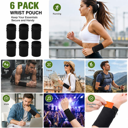 VZYUVY 6 Pack Wrist Wallet for Men Women, Wrist Pouch Bag for Jogging Wristband