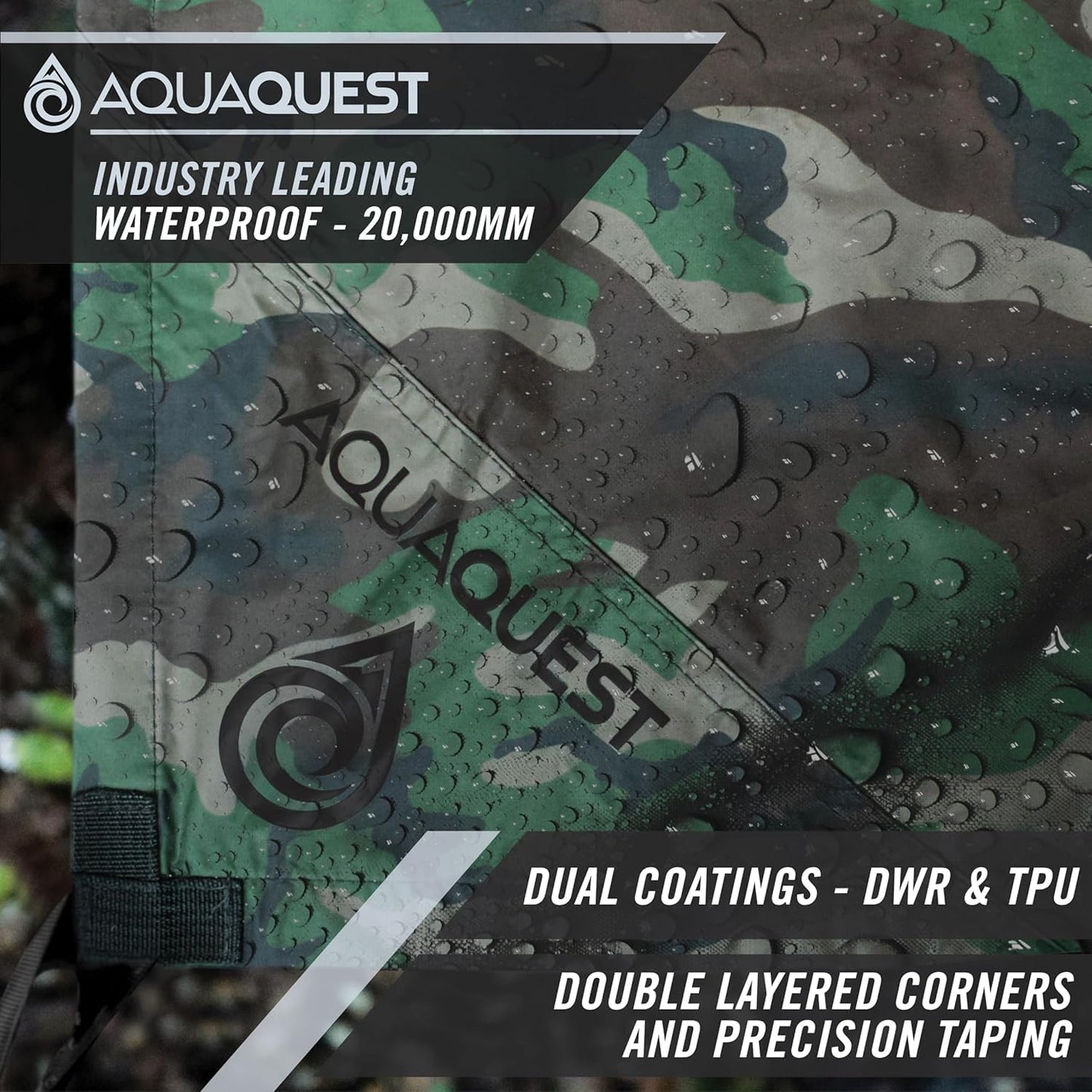 AquaQuest Defender Tarp – Heavy‑Duty Waterproof (20,000 mm) Seam‑Taped Rain Fly for Camping, Bushcraft & Survival – 10×10 Olive Drab