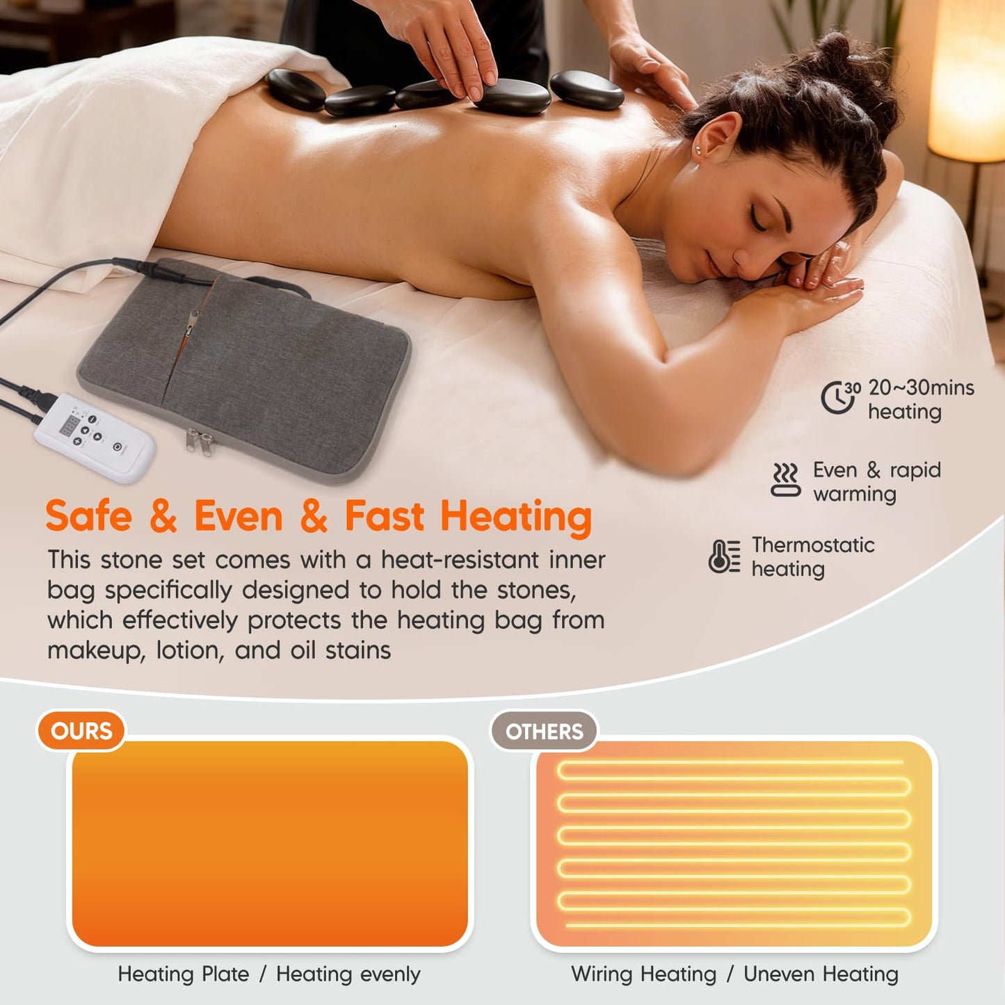 Goodtar Portable Hot Stone Massage Warmer - Digital Controller Rocks Heating Bag, Electric Massager and Heater for Home Spa Relax Muscles 110V (NO Stone) (Small Size)
