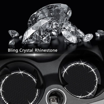 2PCS Bling Car Cup Coaster, 2.75 Inch Auto Cup Holder Insert Coasters Silicone Anti-Slip Crystal Rhinestone Drink Mat, Universal Vehicle Interior Accessories for Women Girls (Black)