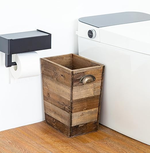 Small Wood Trash Can, Farmhouse Rectangular Garbage Can Waste Basket, Rustic