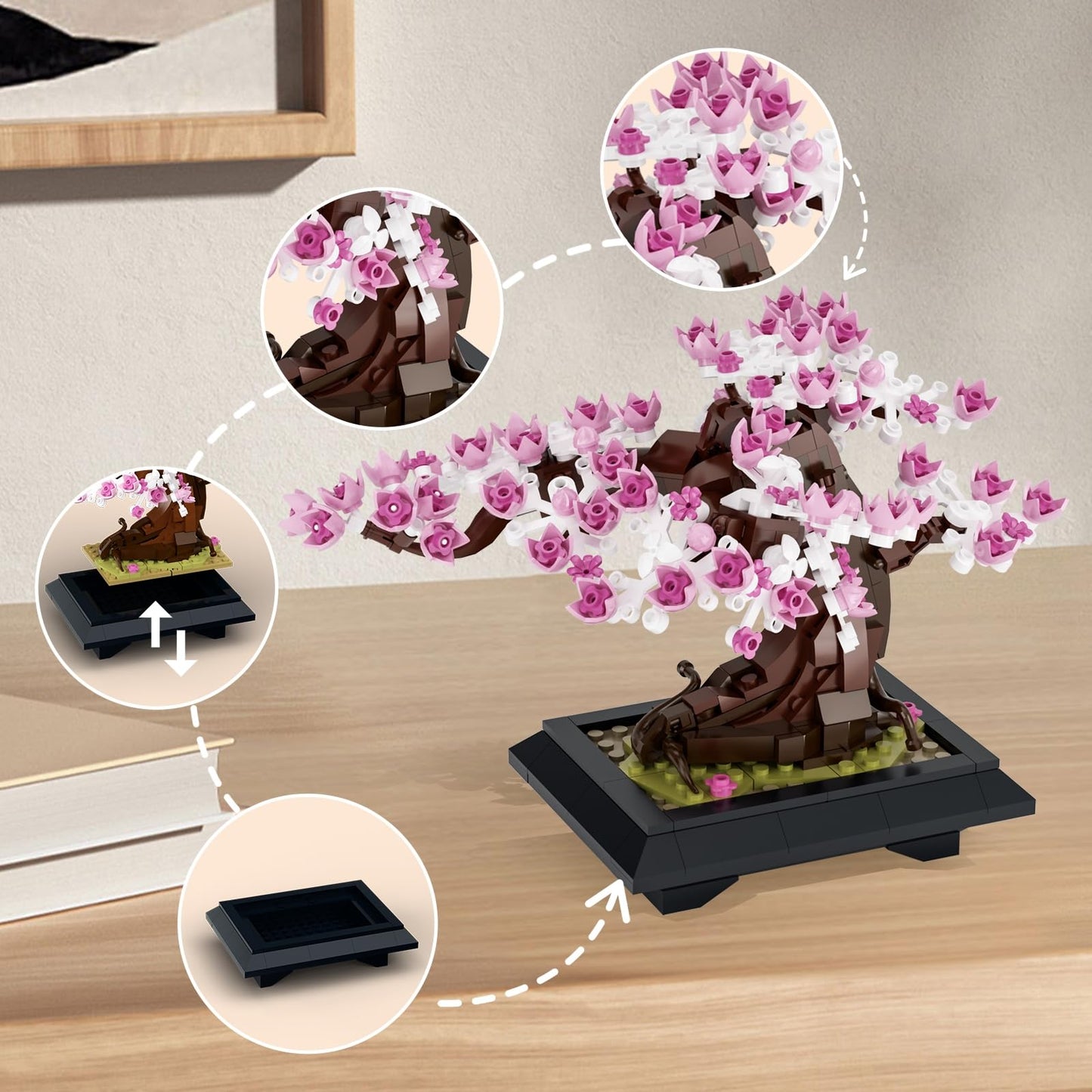 4 in 1 Bonsai Tree Building Blocks Set, 529PCS Botanical Model with Seasonal Transformations, Creative Nature Construction Kit for Relaxation, Home Décor and STEM Learning Gift for Adults and Kids