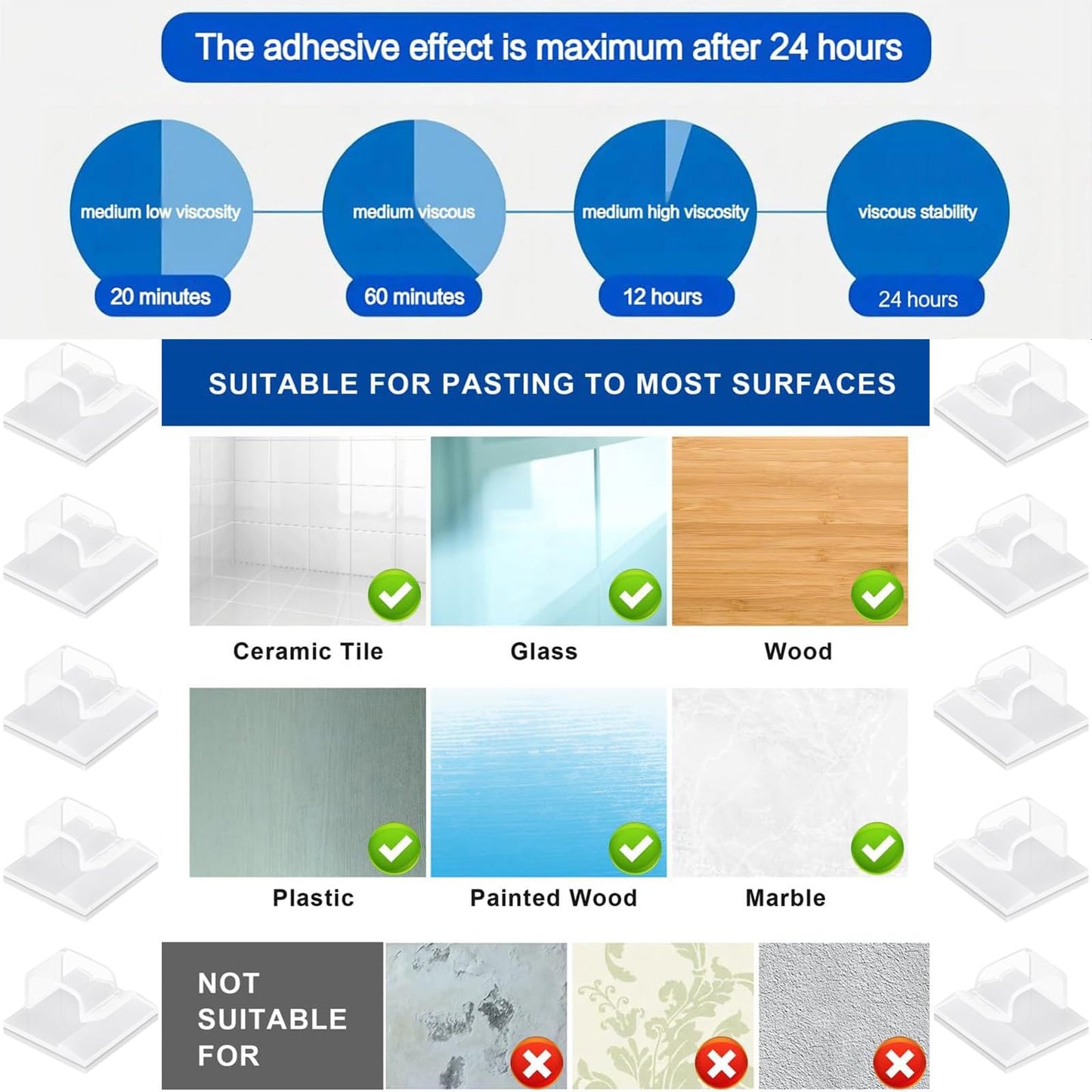 SZFUDIGO Cable Clips，50PCS Electrical Cord Management Adhesive Cable Wire Clip Wire Clips Wall，Used for Cars, Offices, and Homes Cable Clips Cord Organizer (Transparent)