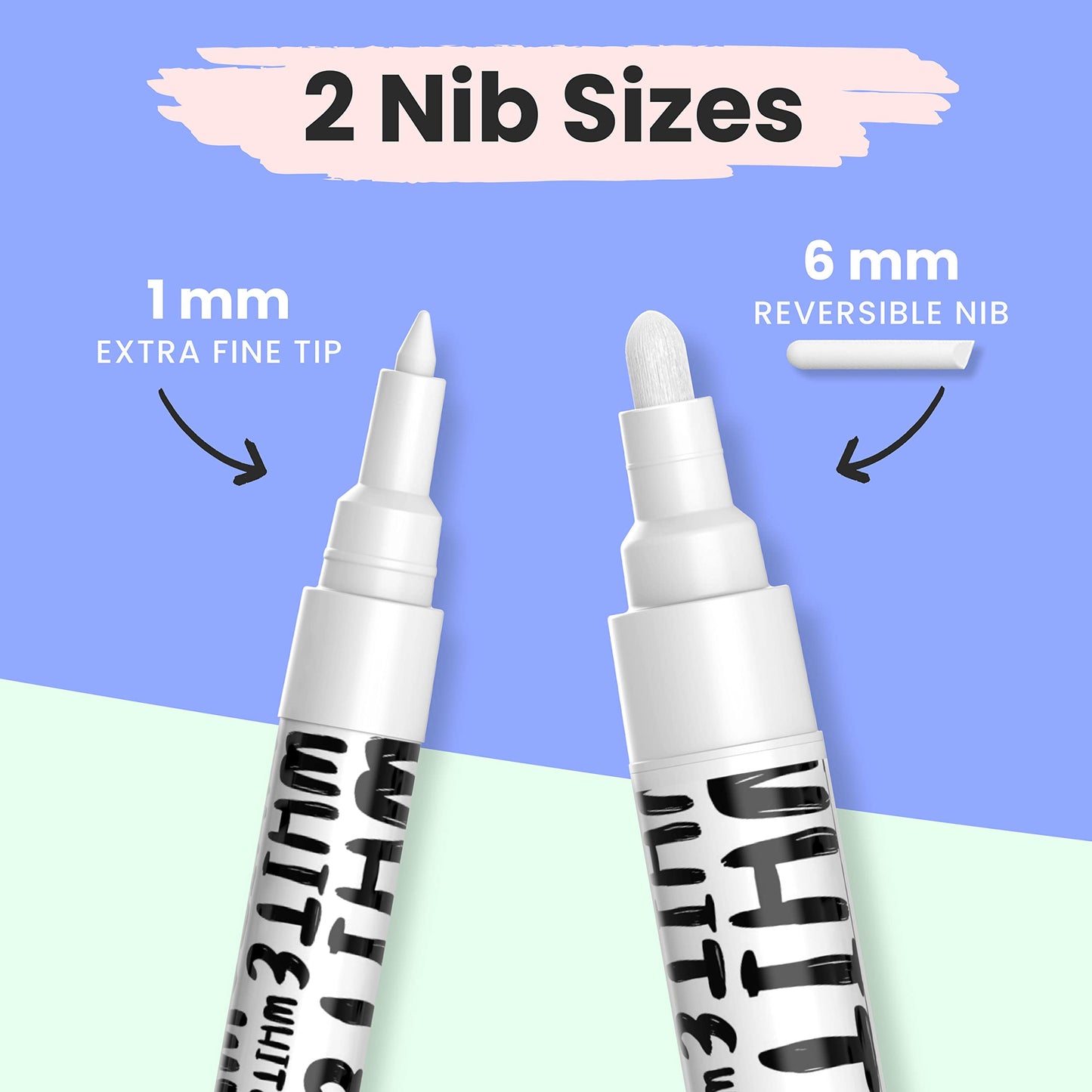 Chalkola White Chalk Pens - White Dry Erase Liquid Chalk Pens for Chalkboard, Blackboard, Window, Bistro, Car Glass, Board, Signs - Variety Pack of 6 - (3x) 1mm & 6mm